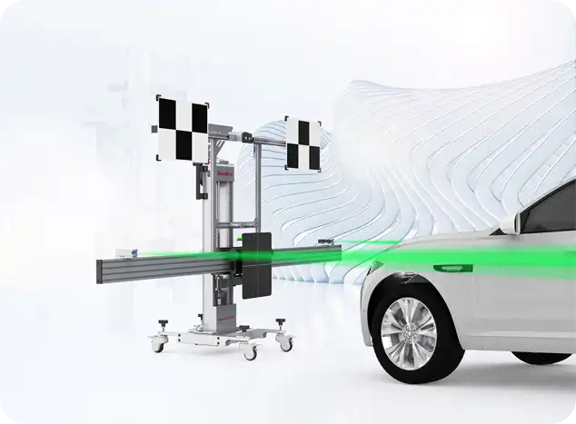 ADAS Pro+ система поставена пред автомобил за извършване на калибрация на радарните му системи